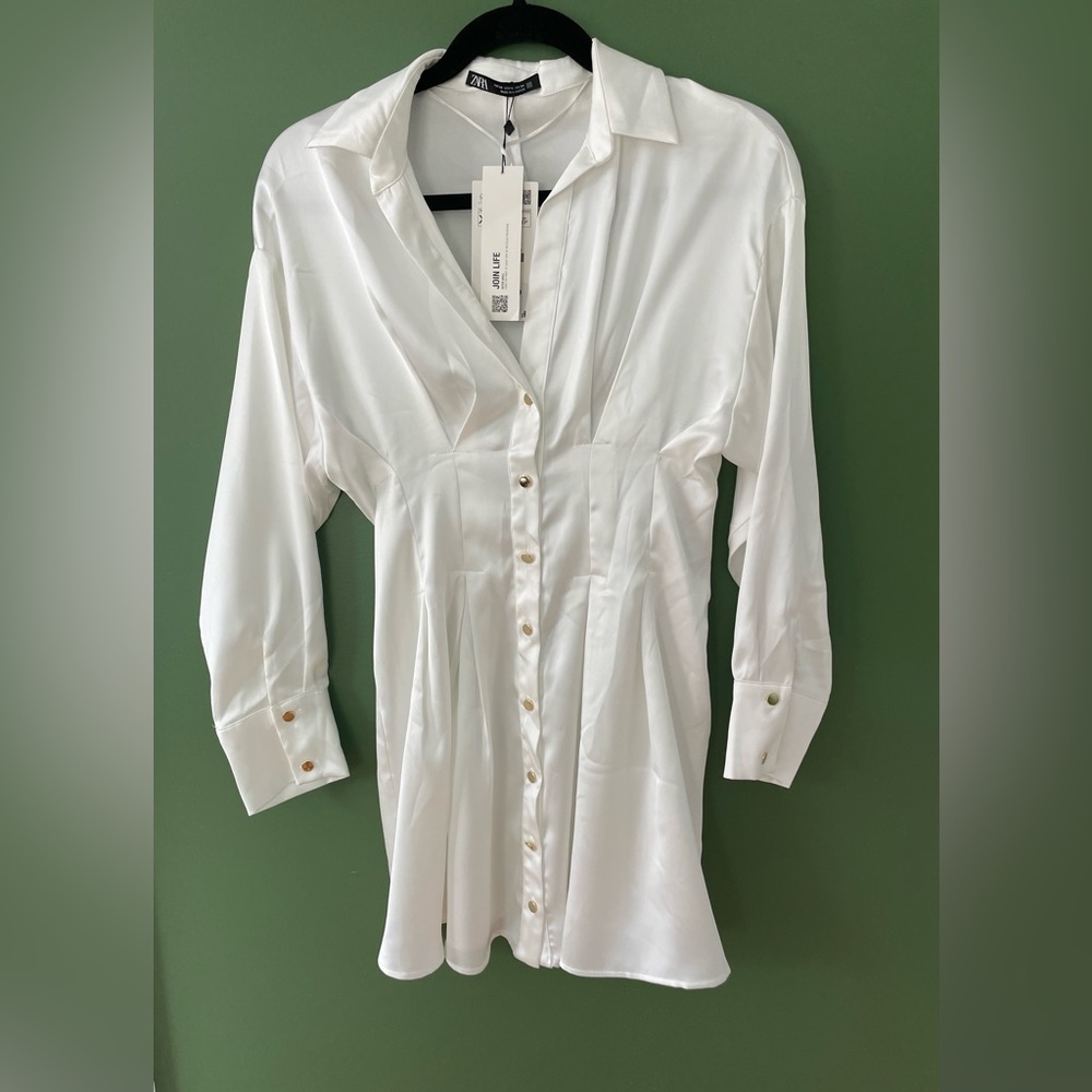 ZARA NWT White Silky Dress - Picture 5 of 16
